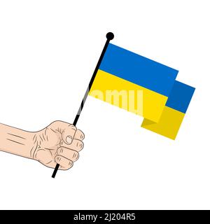 Flagge der Ukraine. Flagge der Ukraine in den Händen eines Mannes. Ukrainische Nationalflagge. Vektorgrafik. Patriotismus-Konzept Stock Vektor