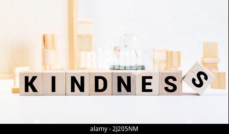 FREUNDLICHKEIT Wort mit Bausteinen gemacht, Konzept Stockfoto