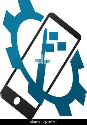 Handtelefon Reparatur Technologie Logo Symbol Illustration Marke Identität Stock Vektor