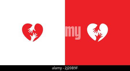 Schlichtes und modernes Herz-Logo-Design mit Handkombination Stock Vektor