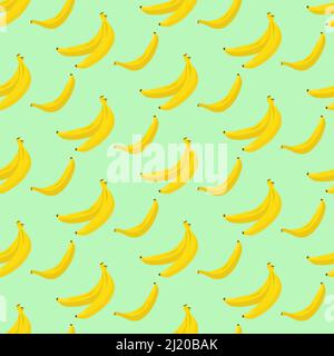 Muster mit gelben Bananen. vektorgrafik auf grünem Hintergrund. Stock Vektor