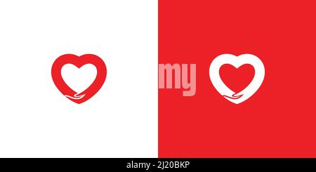 Einfaches und modernes Herz-Logo-Design mit Handkombination 1 Stock Vektor