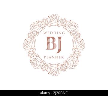BJ Initials Letter Hochzeit Monogram Logos Kollektion, handgezeichnete moderne minimalistische und florale Vorlagen für Einladungskarten, Save the Date, elegant Stock Vektor