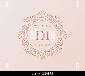 DI Initialen Brief Hochzeit Monogram Logos Kollektion, handgezeichnete moderne minimalistische und florale Vorlagen für Einladungskarten, Save the Date, elegant Stock Vektor
