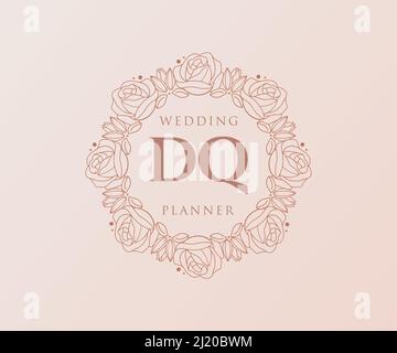DQ Initials Letter Hochzeit Monogram Logos Kollektion, handgezeichnete moderne minimalistische und florale Vorlagen für Einladungskarten, Save the Date, elegant Stock Vektor