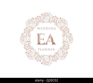 EA Initials Letter Hochzeitslogos Kollektion, handgezeichnete moderne minimalistische und florale Vorlagen für Einladungskarten, Save the Date, elegant Stock Vektor