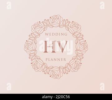 HV Initials Letter Hochzeit Monogram Logos Kollektion, handgezeichnete moderne minimalistische und florale Vorlagen für Einladungskarten, Save the Date, elegant Stock Vektor