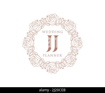 JJ Initials Letter Hochzeitslogos-Kollektion, handgezeichnete, moderne, minimalistische und florale Vorlagen für Einladungskarten, Save the Date, elegant Stock Vektor