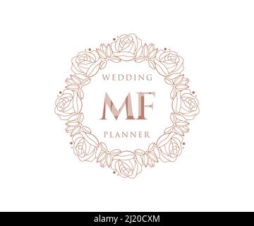MF Initials Letter Hochzeit Monogram Logos Kollektion, handgezeichnete moderne minimalistische und florale Vorlagen für Einladungskarten, Save the Date, elegant Stock Vektor