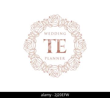 TE Initials Letter Hochzeitslogos-Kollektion, handgezeichnete, moderne, minimalistische und florale Vorlagen für Einladungskarten, Save the Date, elegant Stock Vektor