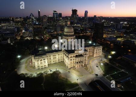 Eine Luftaufnahme des Texas State Capitol Gebäudes, Donnerstag, 26. März 2022, in Austin, Text Stockfoto