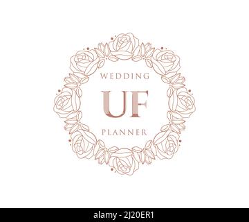 UF Initials Letter Hochzeit Monogram Logos Kollektion, handgezeichnete moderne minimalistische und florale Vorlagen für Einladungskarten, Save the Date, elegant Stock Vektor