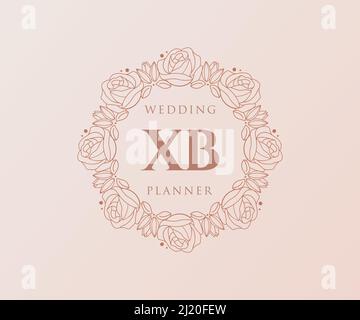 XB Initials Letter Hochzeit Monogram Logos Kollektion, handgezeichnete moderne minimalistische und florale Vorlagen für Einladungskarten, Save the Date, elegant Stock Vektor