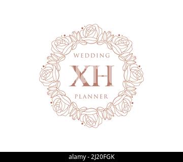 XH Initials Letter Hochzeit Monogram Logos Kollektion, handgezeichnete moderne minimalistische und florale Vorlagen für Einladungskarten, Save the Date, elegant Stock Vektor