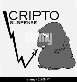 Illustration zur Unsicherheit von Kryptowährungen mit abstrakter Kreatur und Grafik 1 Stock Vektor