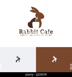 Rabbit Cafe Kaffee Schokolade Getränk Bunny Negative Space Logo Stock Vektor