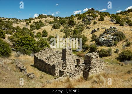 Pengelly's Hotel Ruins, Bendigo Ghost Town, Central Otago, South Island, Neuseeland Stockfoto