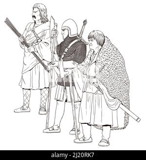Irischer Krieger aus der Galowglass. Elite-Söldner-Krieger. Mittelalterliche Ritter Illustration. Stockfoto