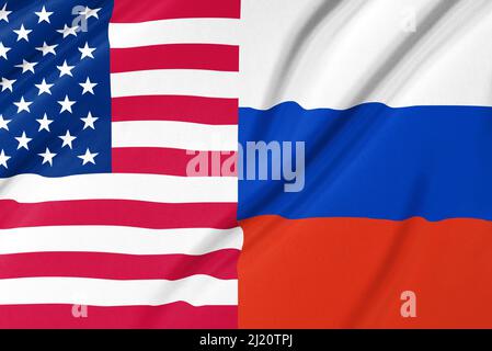 USA und Russland Flaggen zusammen Konzept Stockfoto