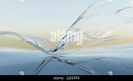 Wind Glasband auf Wasser. Abstrakte Tapete für Banner. 3D Rendern. Stockfoto