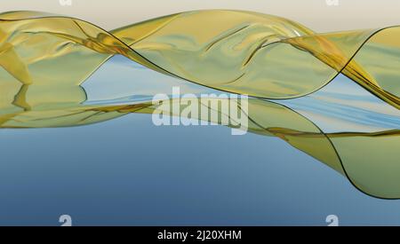 Wind Glasband auf Wasser. Abstrakte Tapete für Banner. 3D Rendern. Stockfoto