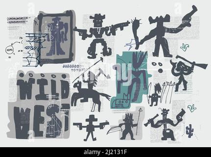 Bilder der Charaktere, die zu der Zeit des wilden Westens gehören. Stockfoto