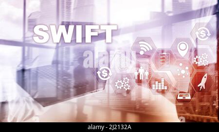SWIFT. Gesellschaft für Worldwide Interbank Financial Telecommunications. Internationale Zahlungsmittel. Geschäft Hintergrund. Stockfoto