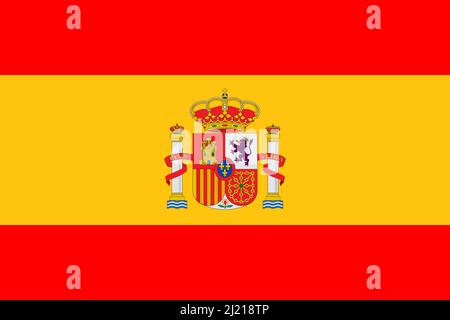 Spanien. Spanische Flagge, Illustration der spanischen Flagge. Bild der spanischen Flagge in Originalfarben. Bild jpg, RGB. Abbildung der Flagge von Spai Stockfoto