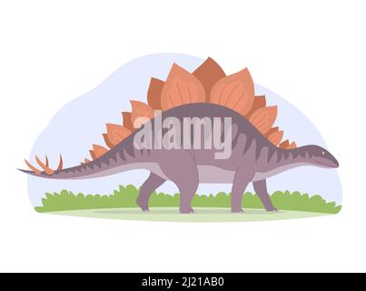Stegosaurus mit Stacheln am Schwanz. Herbivorer Dinosaurier aus der Jurassischen Zeit. Cartoon-Vektor-Illustration isoliert auf weißem Hintergrund Stock Vektor