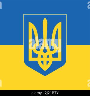 Das offizielle Wappen des unabhängigen Landes der Ukraine auf dem Hintergrund der Flagge - Vektor-Illustration Stock Vektor