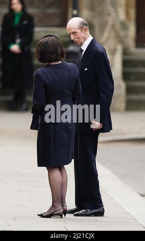 Der Herzog von Kent bei der Ankunft zum Thanksgiving-Gottesdienst für das Leben des Herzogs von Edinburgh in der Westminster Abbey in London. Bilddatum: Dienstag, 29. März 2022. Stockfoto