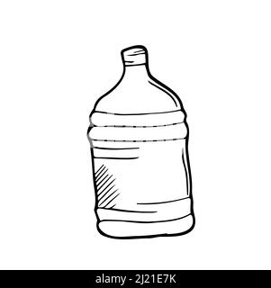 Doodle Icon großen großen Kunststoff Wasserflasche Kanister 5 Liter schwarz und weiß Clip Art einzigen Behälter Piktogramm Stock Vektor