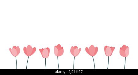 Minimalistisches Banner mit Blumenmuster. Blumenborte im Frühling. Horizontales Format. Vektorgrafik, flaches Design Stock Vektor
