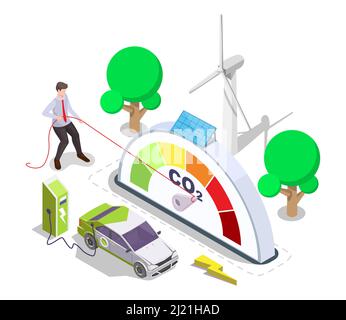 Reduzieren Sie die Kohlendioxidemission CO2 Pegelvektor Stock Vektor