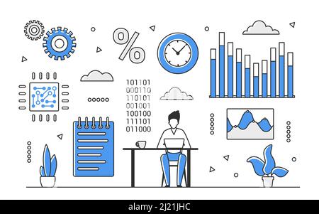 Entwicklung und Analyse des Finanzmarktes. Business Economic Stock Statistics Vektor monokolor Illustration Stock Vektor