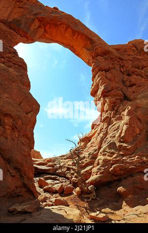 Turret Arch im Abendlicht, USA, Utah, Arches National Park Stockfoto