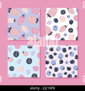 Sammlung von farbigen Beeren Vektor-Illustrationen als nahtlose Wiederholung Hintergründe gemacht. Gut als Tapete, Textildruck oder Geschenkpapier. Stock Vektor