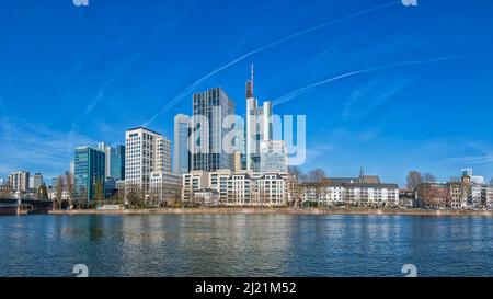 Panoramablick auf das Finanzviertel Frankfurt am Main Stockfoto