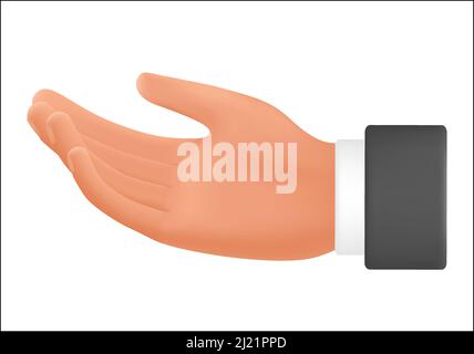 Handbewegung mit der Handfläche nach oben. Nicht bedrohliche Körpersprache Emotion Signal 3D Karikatur Illustration Stock Vektor