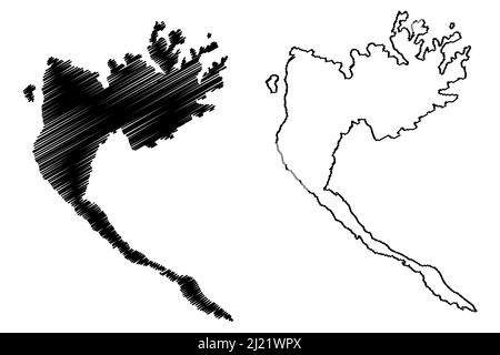 Meganisi Insel (Hellenische Republik, Griechenland, Griechisch, Ionische Inseln) Kartenvektordarstellung, Scribble Skizze Meganisi Karte Stock Vektor