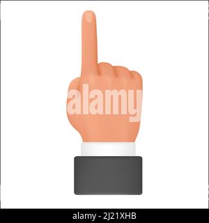 Menschliche Hand zeigt mit Zeigefinger. Nonverbale Körpersprache und Armgesten 3D Cartoon-Illustration Stock Vektor