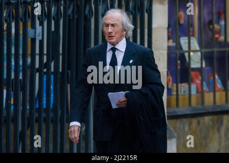 Westminster Abbey, London, Großbritannien. 29.. März 2022 Sir Jackie Stewart, der ehemalige Formel-1-Rennfahrer des britischen Formel-1-Rennfahrers, kam in Westminster Abbey zum Erntedankfest für das Leben seiner Königlichen Hoheit Prinz Philip, Herzog von Edinburgh, an, der letztes Jahr in Windsor Castle starb. Amanda Rose/Alamy Live News Stockfoto