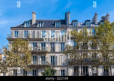 Paris, wunderschöne Gebäude, Boulevard Beaumarchais, im 11e-Viertel Stockfoto