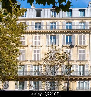 Paris, wunderschöne Gebäude, Boulevard Beaumarchais, im 11e-Viertel Stockfoto