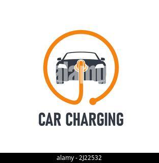 Symbol für die Ladestation für Elektroautos mit Akkuladegerät, Vektor-Kfz-Ladezeichen. EV Hybrid- und Elektroauto-Ladestation oder Elektroenergie Stock Vektor