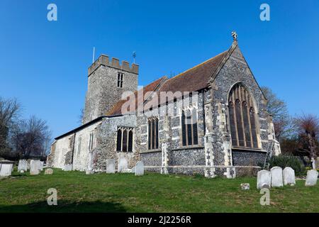 Blick auf die St Andrews Church, Wickhambreaux, Kent Stockfoto