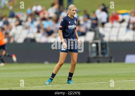 Maja Markovski aus Melbourne Victory erwärmt sich vor dem Beginn des Spiels am 27. März 2022 im Netstrata Jubilee Stadium in Sydney, Australien Stockfoto