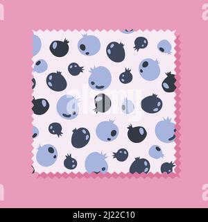 Schönes Vektor-Nahtloses Muster mit natürlichen frischen Heidelbeeren. Kawaii-Muster. Stock Vektor