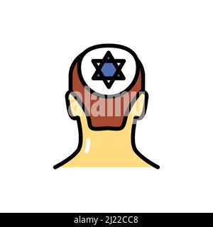 Man Kippah oder Yarmulke Linienfarbsymbol. Isoliertes Vektorelement. Skizzieren Sie das Piktogramm für Webseite, mobile App, Promo Stock Vektor