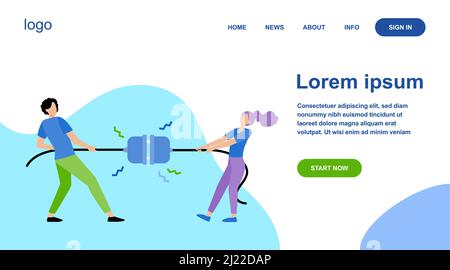 Gruppen von Menschen ziehen Seil in Tauziehen spielen. Kämpfende Teams, die miteinander konkurrieren. Vektor-Illustration für Spiel, Wettbewerb, Wettbewerb, confr Stock Vektor